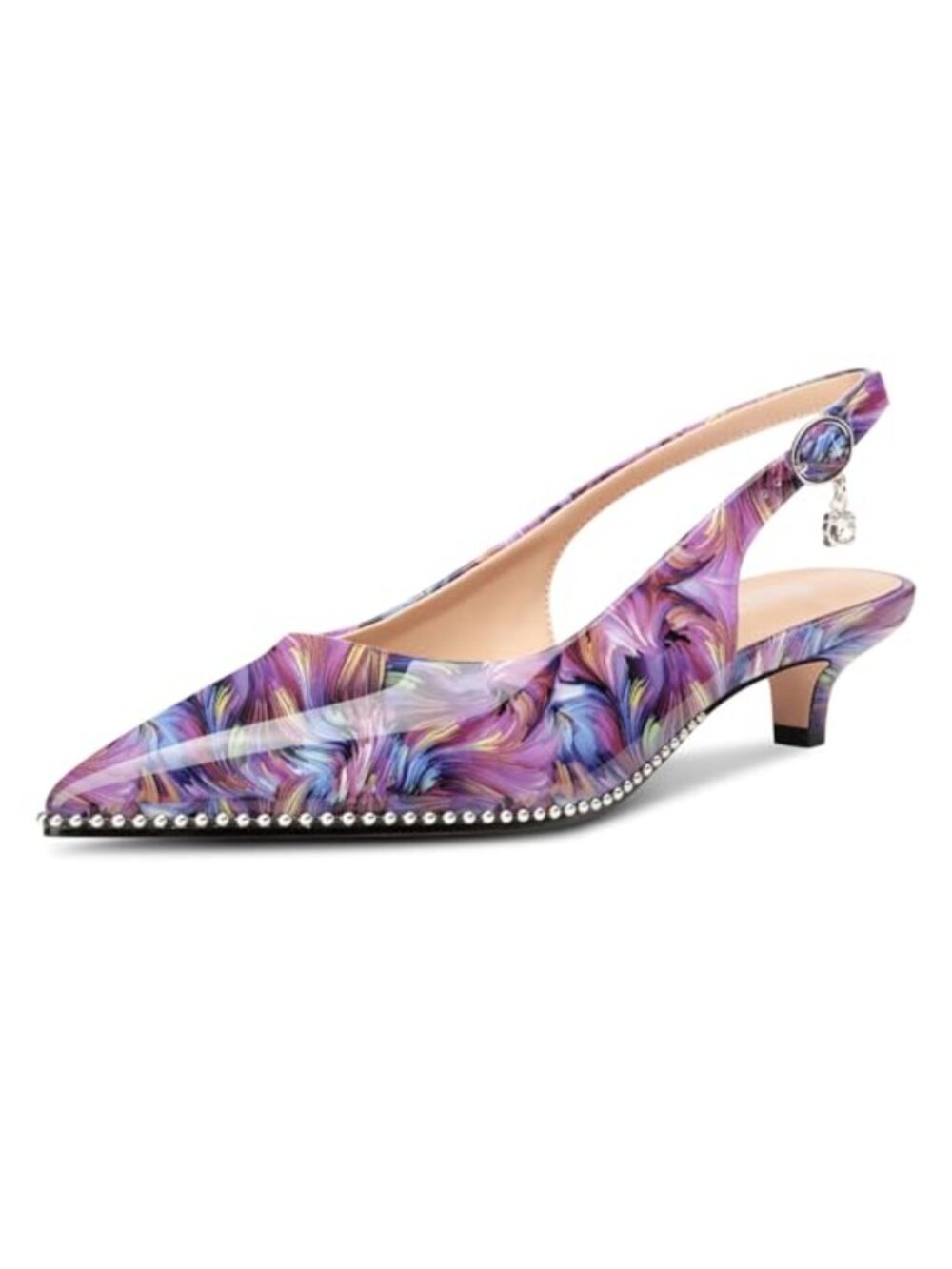 Low Kitten Heel Slingback Pointed Toe Patent Leather Pumps Dress Heels